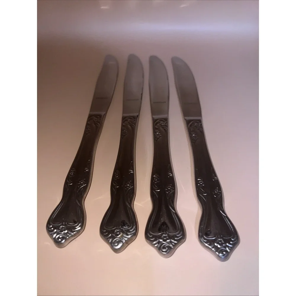 Oneida AZALEA Stainless‎ Floral Glossy Dinner Knives Solid Handle 9.25